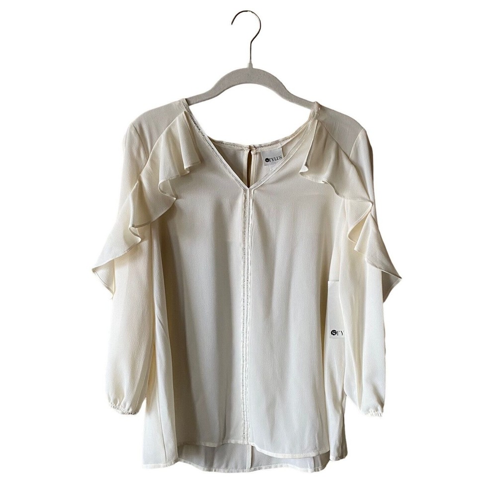 Stylus Long Sleeved Open Arm Ruffle Blouse Size Small (NWT)